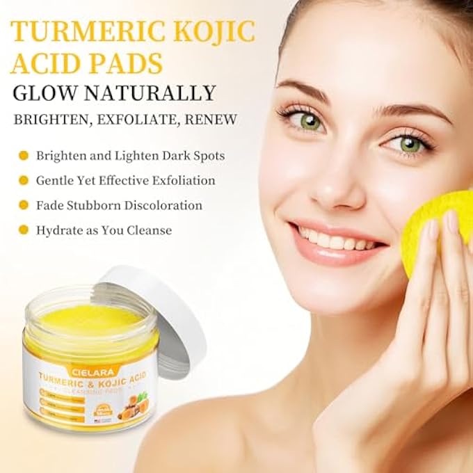 STRBOXONG TURMERIC KOJIC ACID CLEANSING PADS FOR DARK SPOTS REMOVER FOR FACE, LEMON TURMERIC PADS WITH VITAMIN C & E, DEEP CLEAN PORES, HYDRATE & PLUMP SKIN EXFOLIATING WITH KOJIC ACID 50 COUNT - Image 2